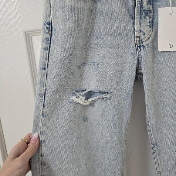 Anine Bing Kate High Rise Slim Straight Jeans In Distructed Bleached New Size 27 - Picture 5 of 13